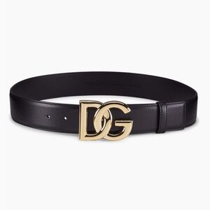 Dolce & Gabbana Black Leather Belt with Gold Buckle - 75